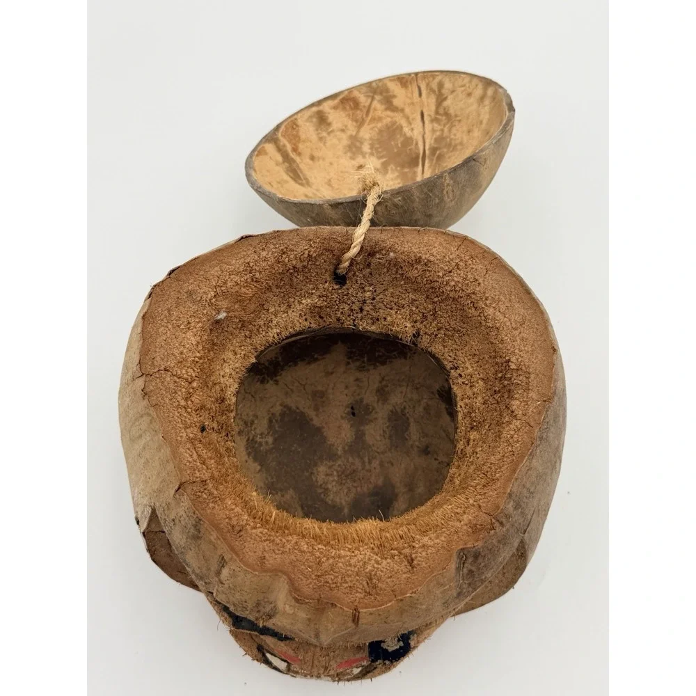 Vintage Carved Coconut Bank Pirate Tiki Bar Decor Philippines Man Cave Folk Art